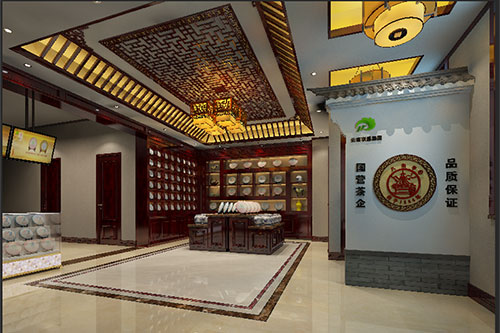 南康古朴典雅的中式茶叶店大堂设计效果图